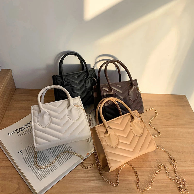 Embroidery Shoulder Bag Chain Strap Crossbody Bags For Women Solid PU Leather