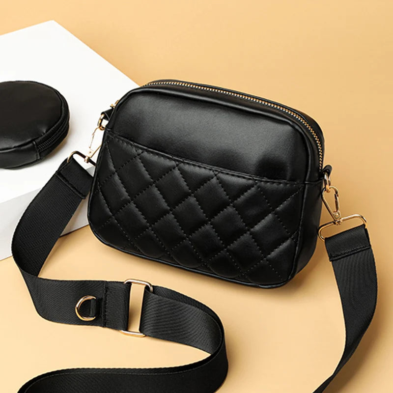 Embroidery Thread Shoulder Bag PU Leather Crossbody Small Square Bag 2pcs Combo