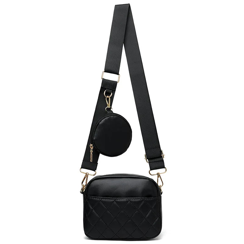 Embroidery Thread Shoulder Bag PU Leather Crossbody Small Square Bag 2pcs Combo