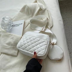 Embroidery Thread Shoulder Bag PU Leather Crossbody Small Square Bag 2pcs Combo