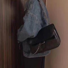 Women's Embroidery Thread Shoulder Bag Soft Leather Messenger Chains Crossbody H