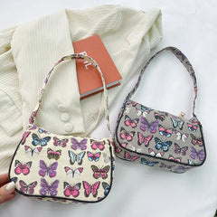 Canvas Underarm Bag Vintage Mini Daisy Butterfly Plaid Handbags