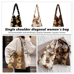 Bear Print Top-handle Bag Autumn Plush Tote Shoulder Handbag