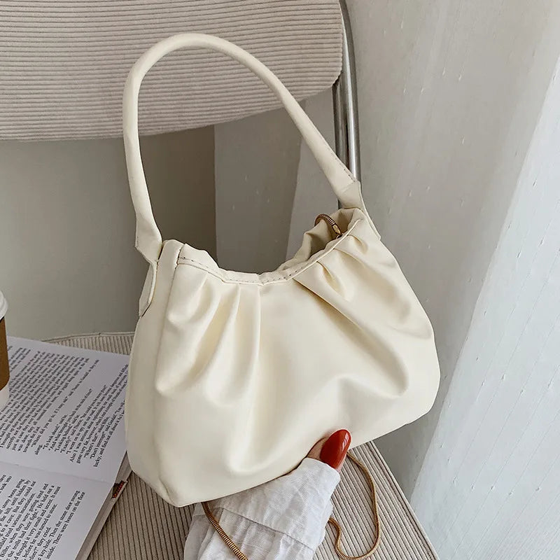 Retro Casual Pleated Clutch Shoulder Bag Chain Handbag for Women