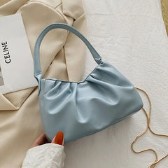Retro Casual Pleated Clutch Shoulder Bag Chain Handbag for Women