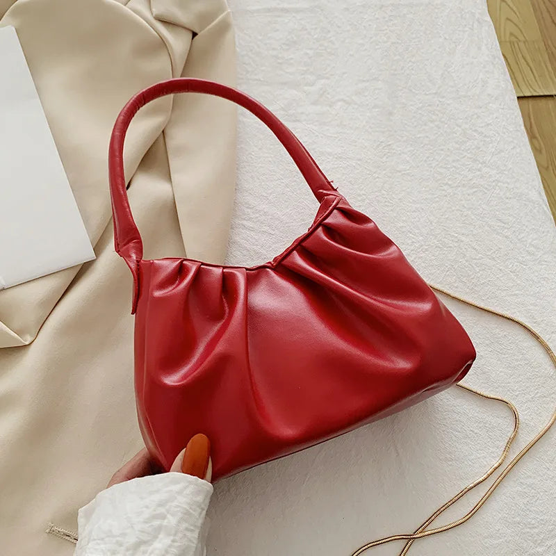 Retro Casual Pleated Clutch Shoulder Bag Chain Handbag for Women