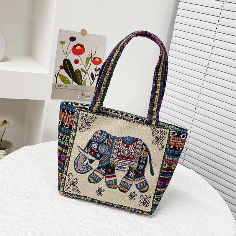 Retro Casual Women Totes Shoulder Bags Embroidery Canvas Handbags