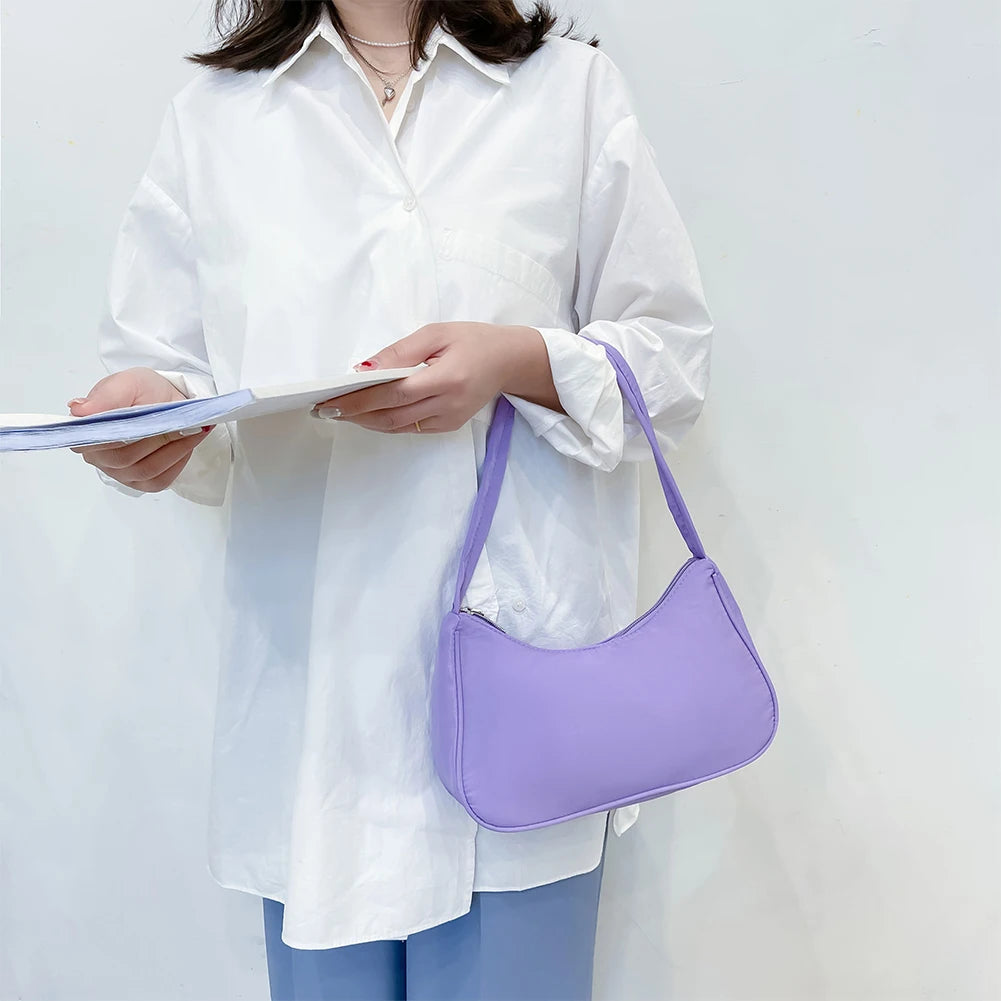 Nylon Hobos Bag Solid Zipper Underarm Ladies Bags