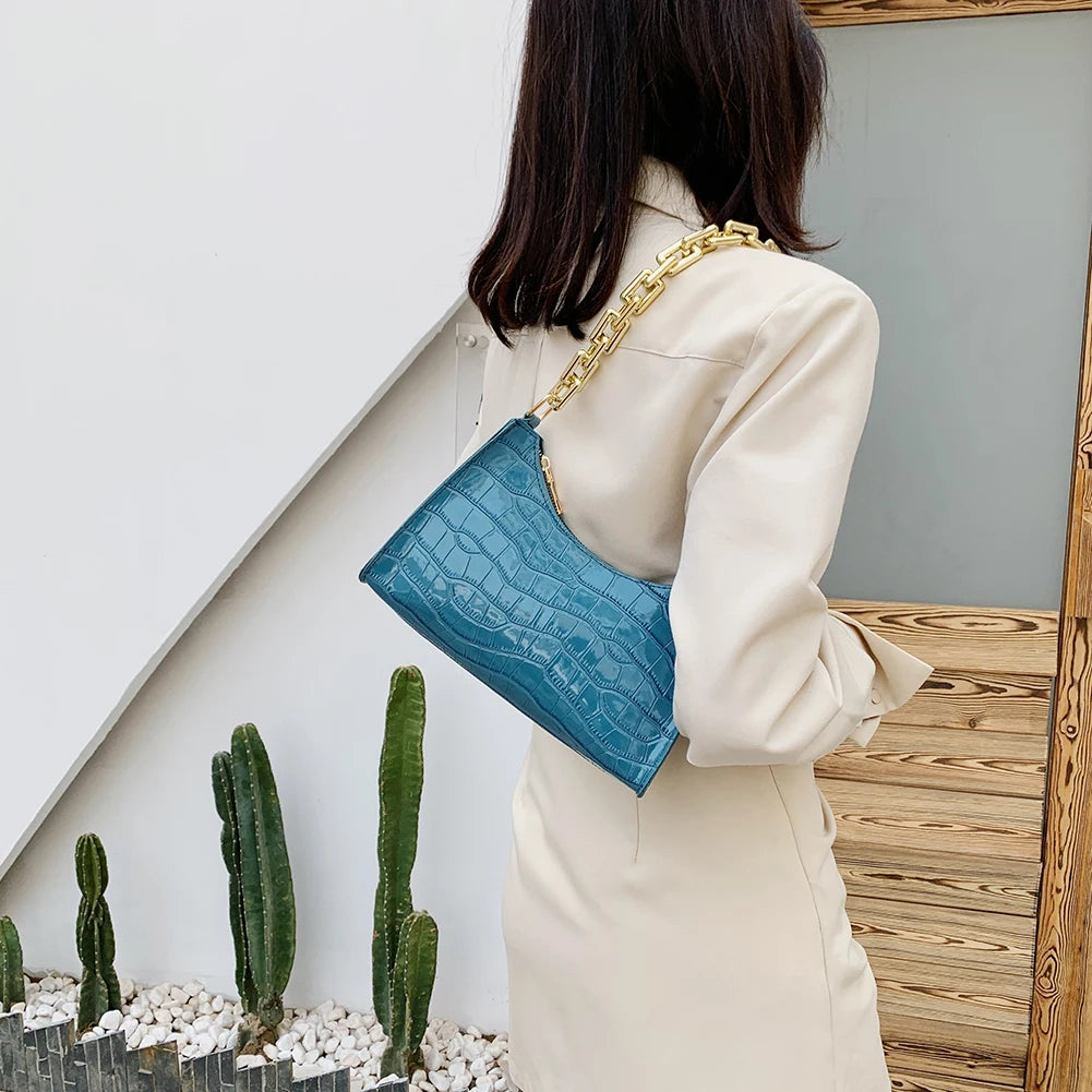 Makeup Bag Retro Casual Women Totes Shoulder Bags Female Leather Solid Chain Han