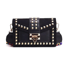 Rivet Patchwork Crossbody Bag Wide Strap Women's Handbag