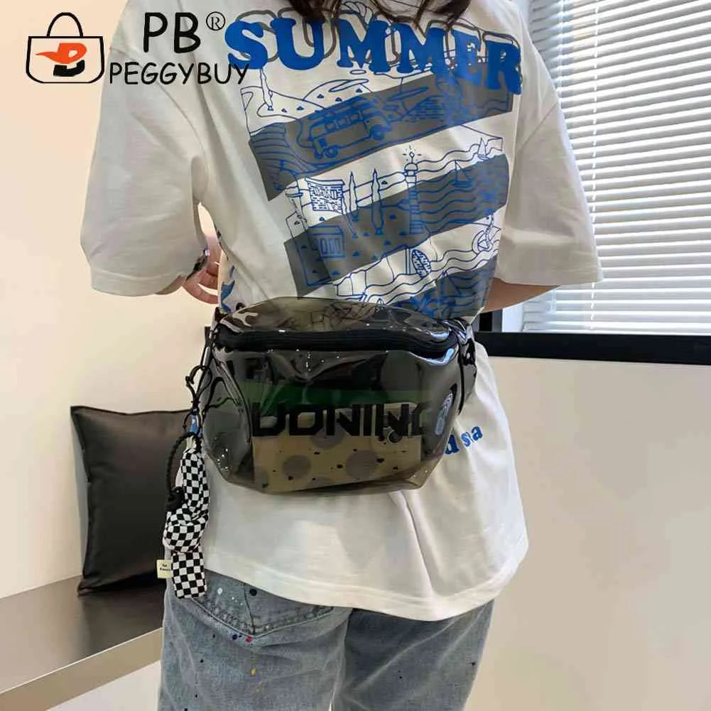 Clear PVC Fanny Pack Unisex Waist Pouch Travel Letter Printed Pendant