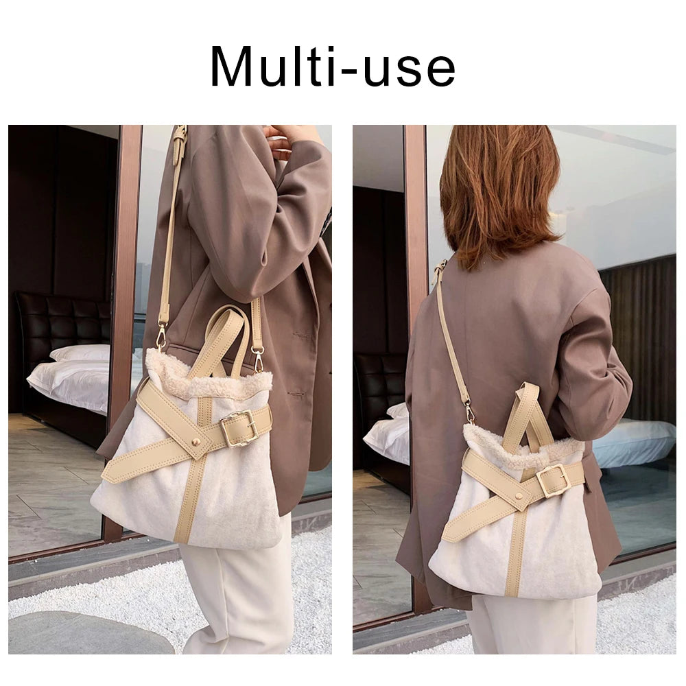 Faux Fur Crossbody Bag Women's Winter Large Handbag Leather Shoulder Bag