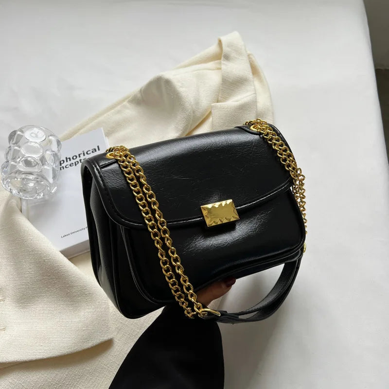 Female Chain Shoulder Bags Textured PU Leather Handbag