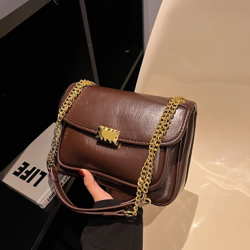 Female Chain Shoulder Bags Textured PU Leather Handbag