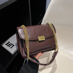 Female Chain Shoulder Bags Textured PU Leather Handbag