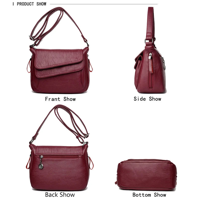 Retro Red Leather Handbag Purse Women Shoulder Messenger Bag