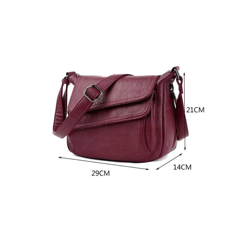 Retro Red Leather Handbag Purse Women Shoulder Messenger Bag