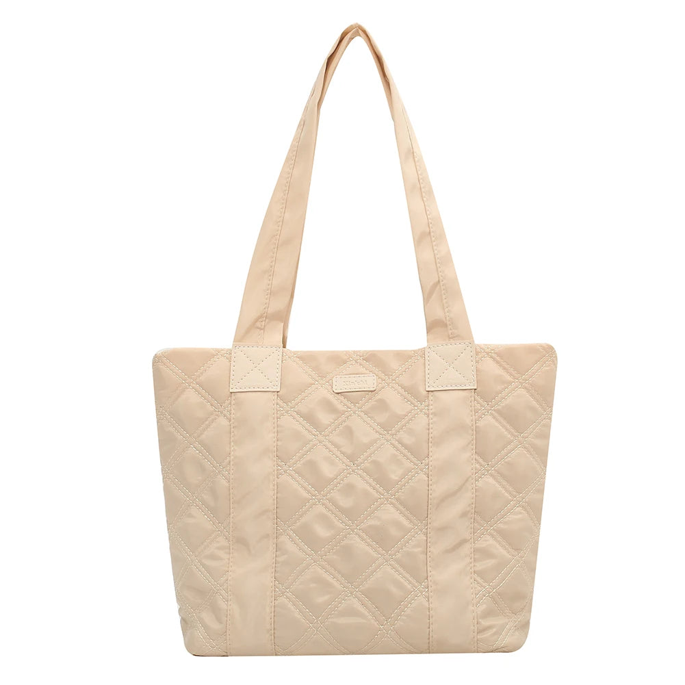 Women's Quilted Cotton Padded Handbag Diamond Pattern Large Capacity