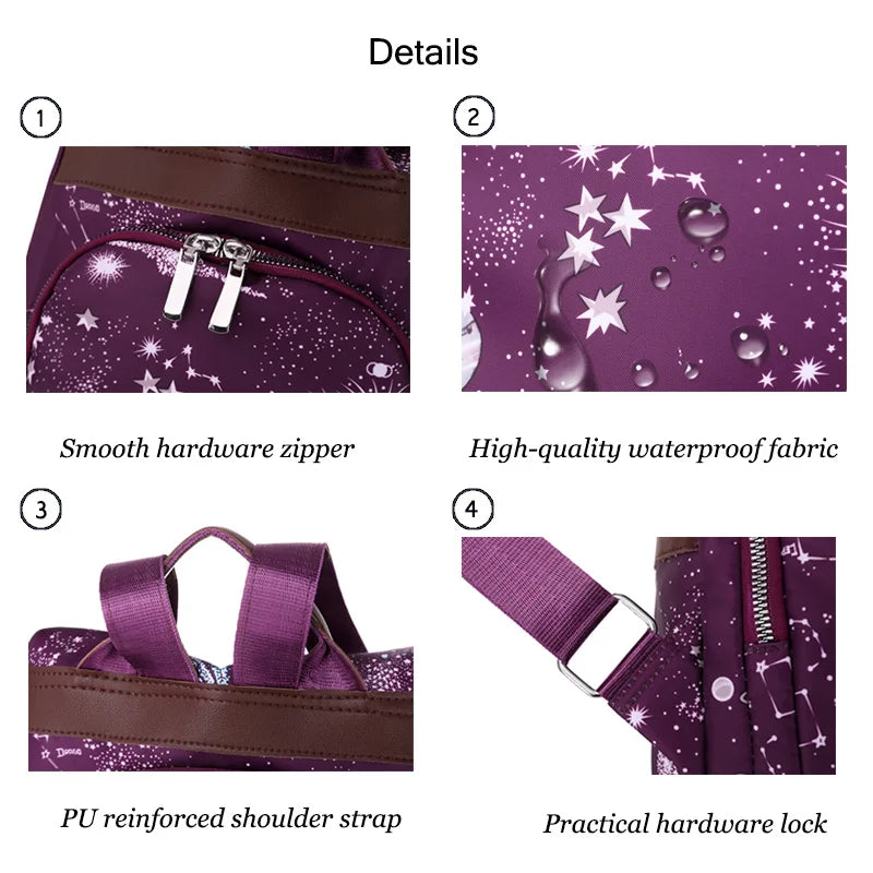 Waterproof Starry Sky Print School Backpack for Women