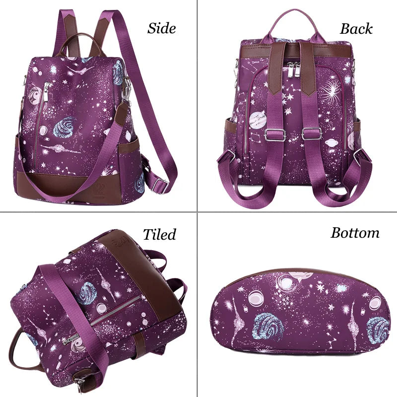 Waterproof Starry Sky Print School Backpack for Women