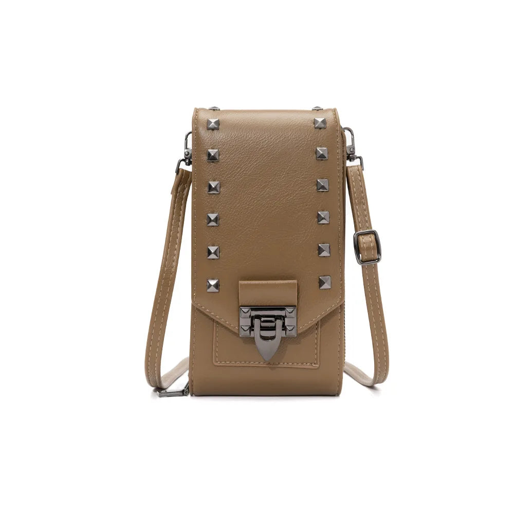 Studded Shoulder Bag Soft Leather Women Messenger Purse