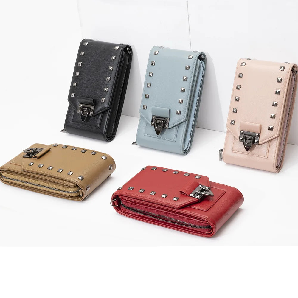 Studded Shoulder Bag Soft Leather Women Messenger Purse