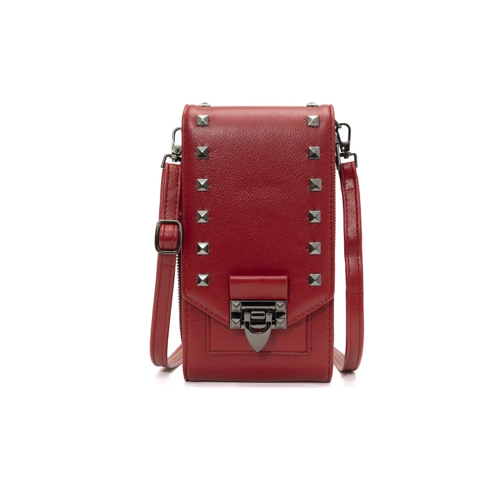 Studded Shoulder Bag Soft Leather Women Messenger Purse