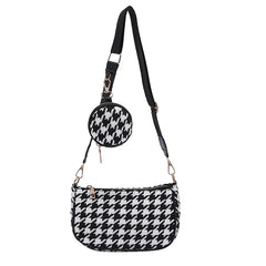 Vintage Plaid Shoulder Bags with Mini Round Purse Pendant