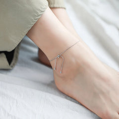 925 Silver Snake Chain Bow Anklet Adjustable Women Accessories