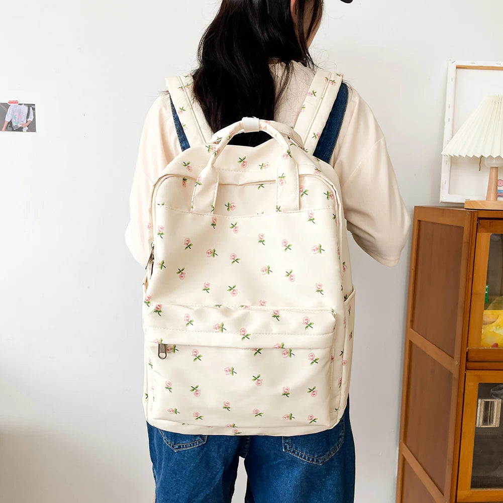 Floral Backpack Large Capacity Student Girls School Bag