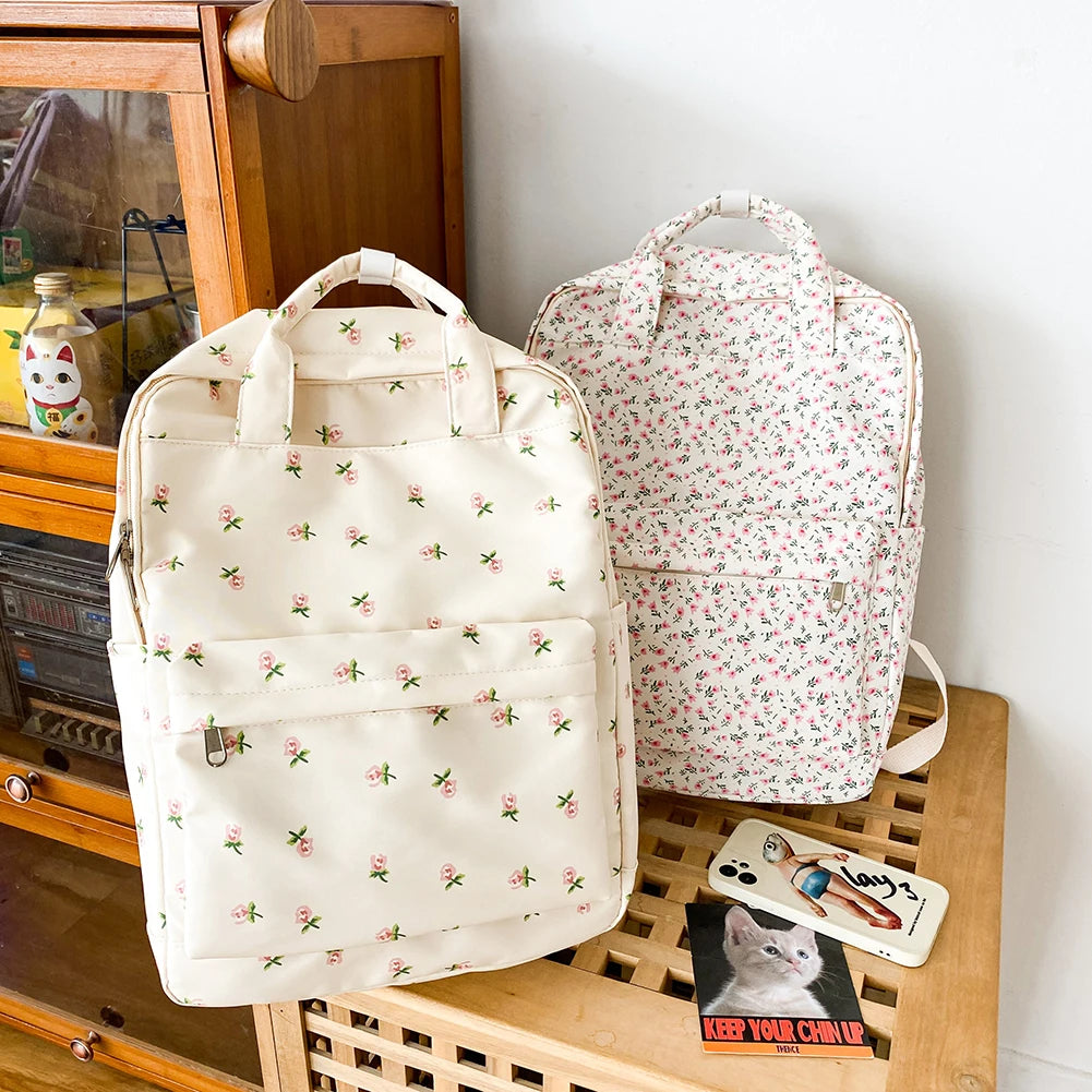 Floral Backpack Large Capacity Student Girls School Bag