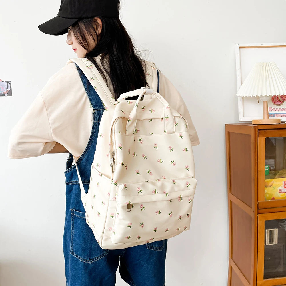 Floral Backpack Large Capacity Flower Student Girls School Bag