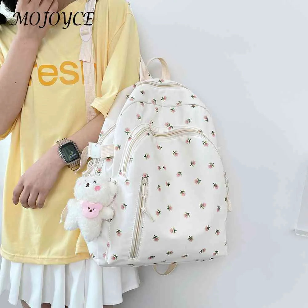 Floral Backpack Nylon Preppy Style Large School Book Bags
