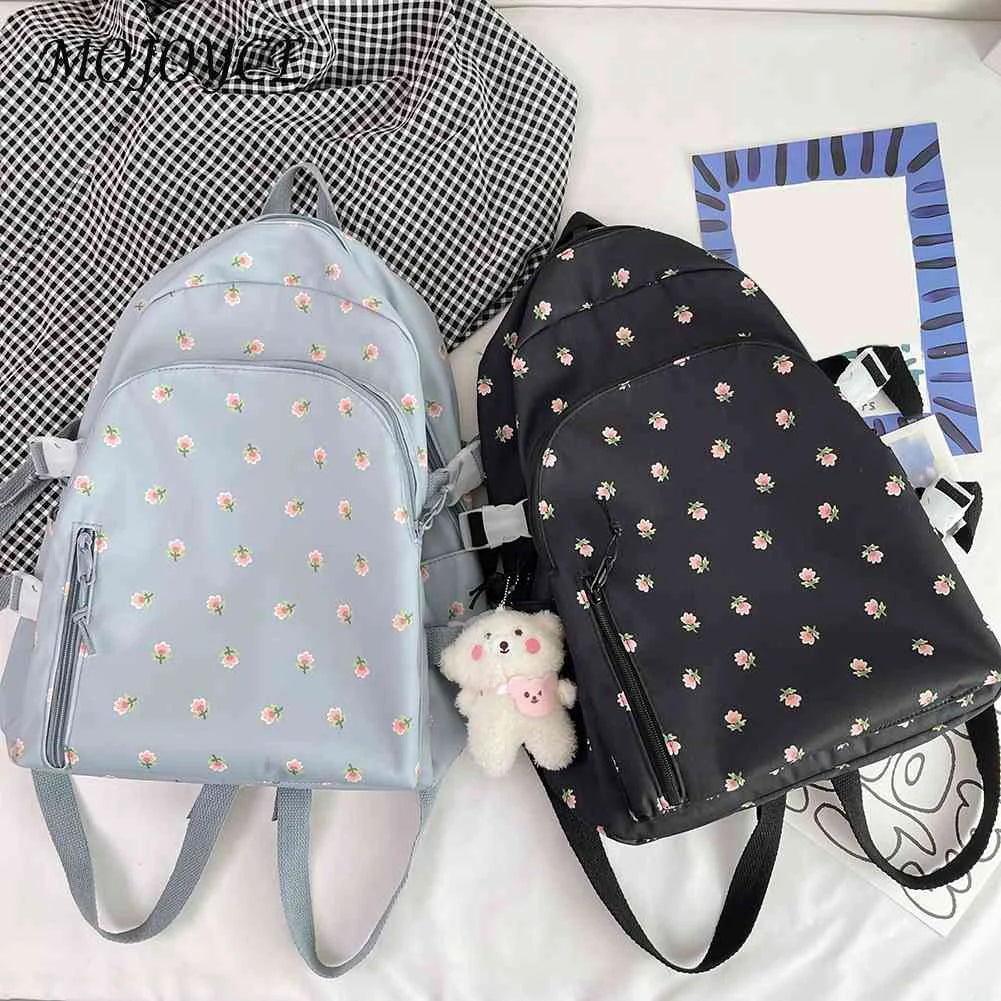 Floral Backpack Nylon Preppy Style Large School Book Bags