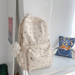 Floral Backpack Nylon Girl Bags with Pendant