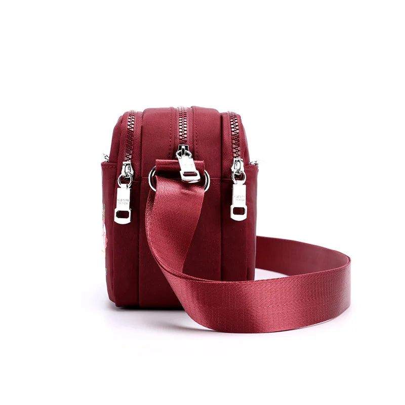 Floral Embroidery Women Messenger Bag Nylon Waterproof
