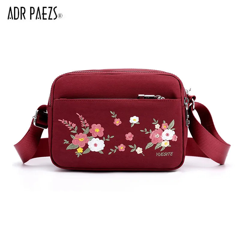 Floral Embroidery Women Messenger Bag Nylon Waterproof