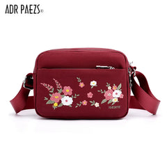 Floral Embroidery Women Messenger Bag Nylon Waterproof