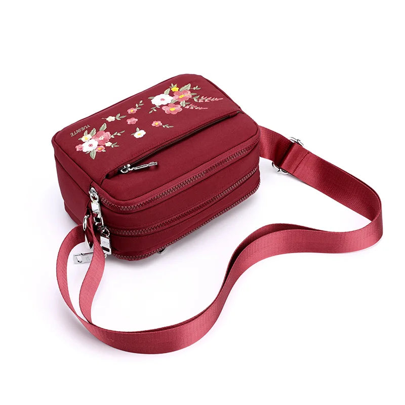 Floral Embroidery Women Messenger Bag Nylon Waterproof
