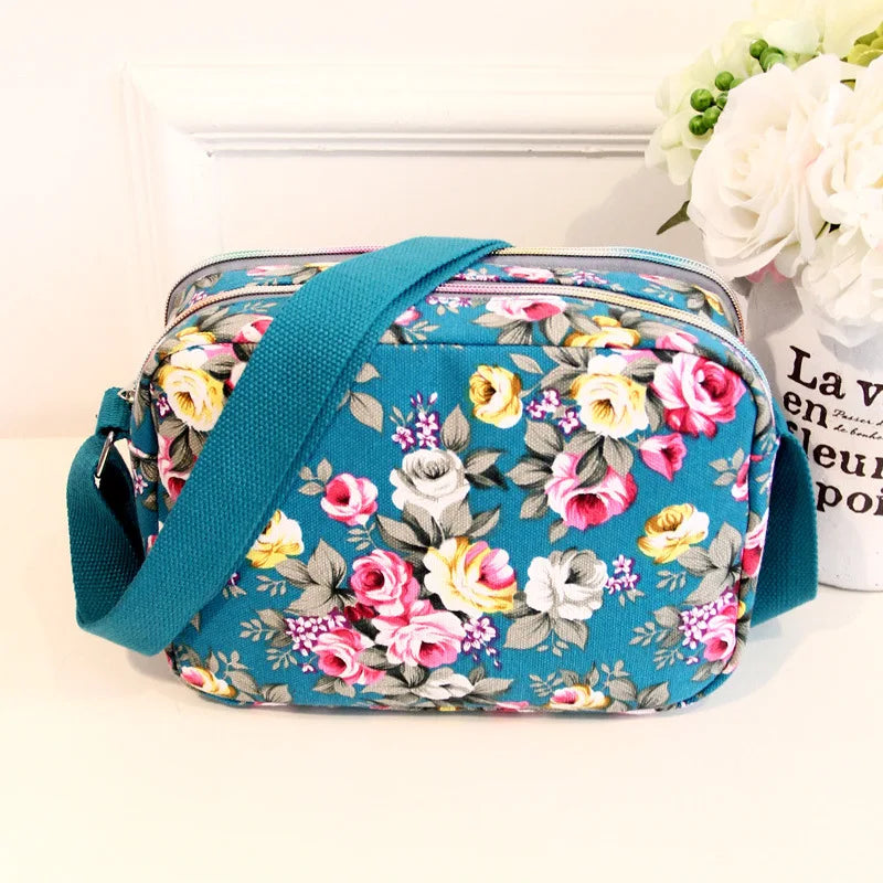 Floral Multicolor Printed Canvas Messenger Bag Shoulder Bag