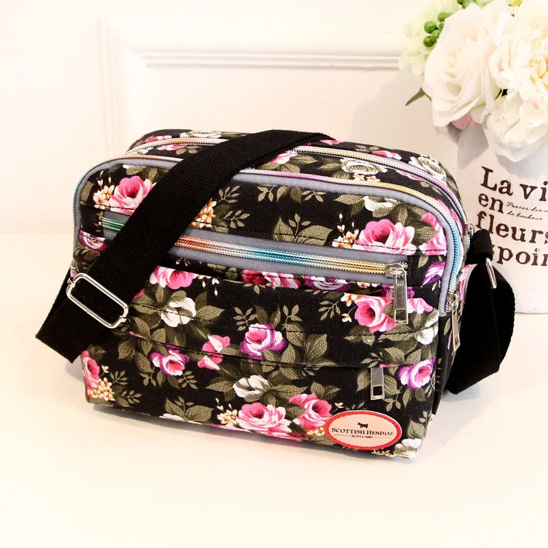 Floral Multicolor Printed Canvas Messenger Bag Shoulder Bag