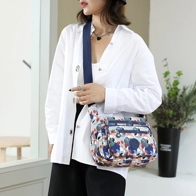 Floral Pattern Women's Shoulder Bag High Durable Fabric Nylon Handbag