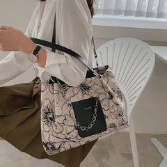 Floral Print Chain Shoulder Bag Large Capacity Tote