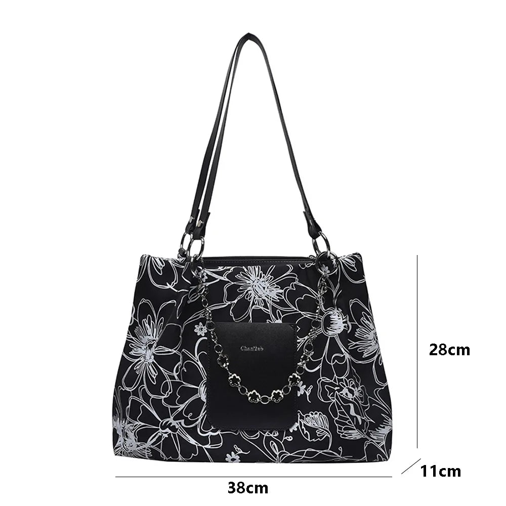 Floral Print Chain Shoulder Bag Large Capacity Tote