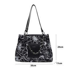 Floral Print Chain Shoulder Bag Large Capacity Tote