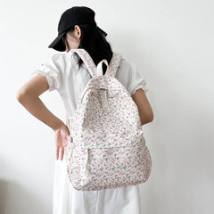 Floral Printed Backpack for Women Travel Flower Large Capacity Nylon Knapsack