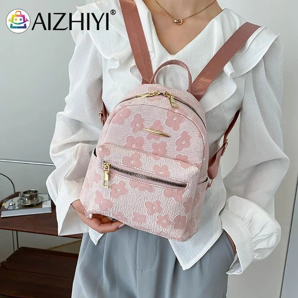 Flower Print Small Backpack Canvas School Bag
