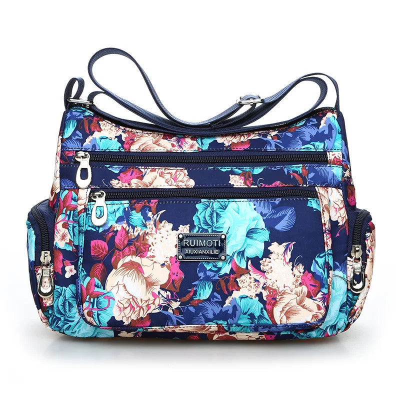 Flower Print Women Shoulder Bag Ladies Nylon Waterproof Messenger Handbags
