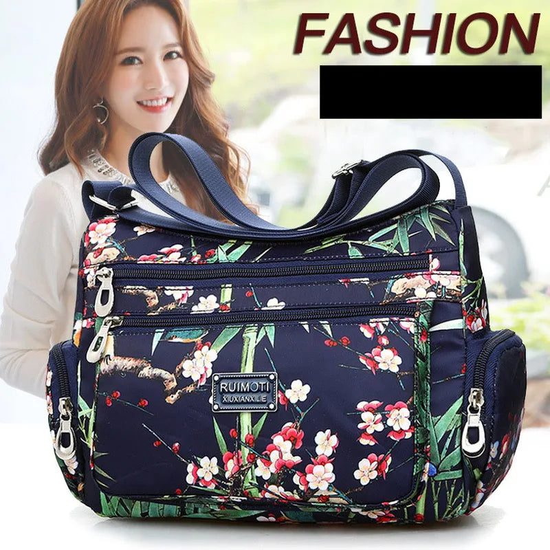 Flower Print Women Shoulder Bag Ladies Nylon Waterproof Messenger Handbags