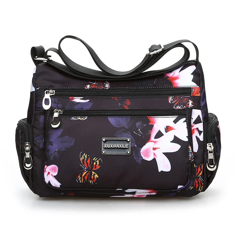 Flower Print Women Shoulder Bag Ladies Nylon Waterproof Messenger Handbags